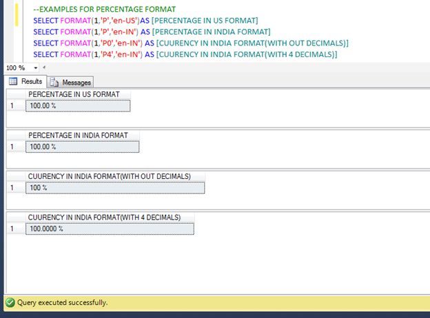 Example for PERCENTAGE format